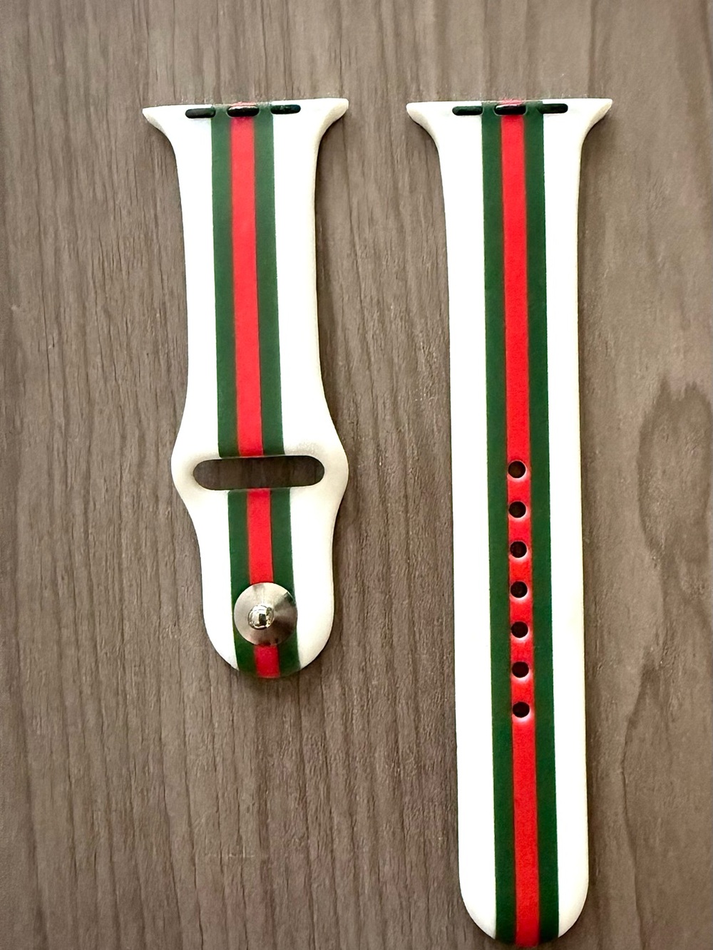White Silicone iWatch Band with Green and Red Stripe 42mm